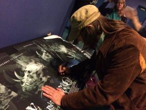 Signing for fans at the 15th anniversary showing of IN THE WOODS