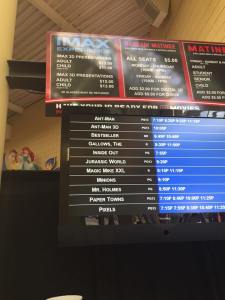 Boards at the Celebration Cinema giving local showtimes